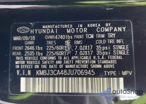 2018 Hyundai Tucson Sel from USA, damaged, VIN KM8J3CA48JU706945